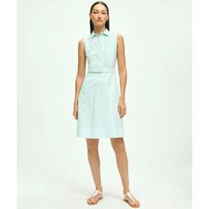 Brooks Brothers Women's 4 Mint Cotton Eyelet Belted Sleeveless Shirt Dress